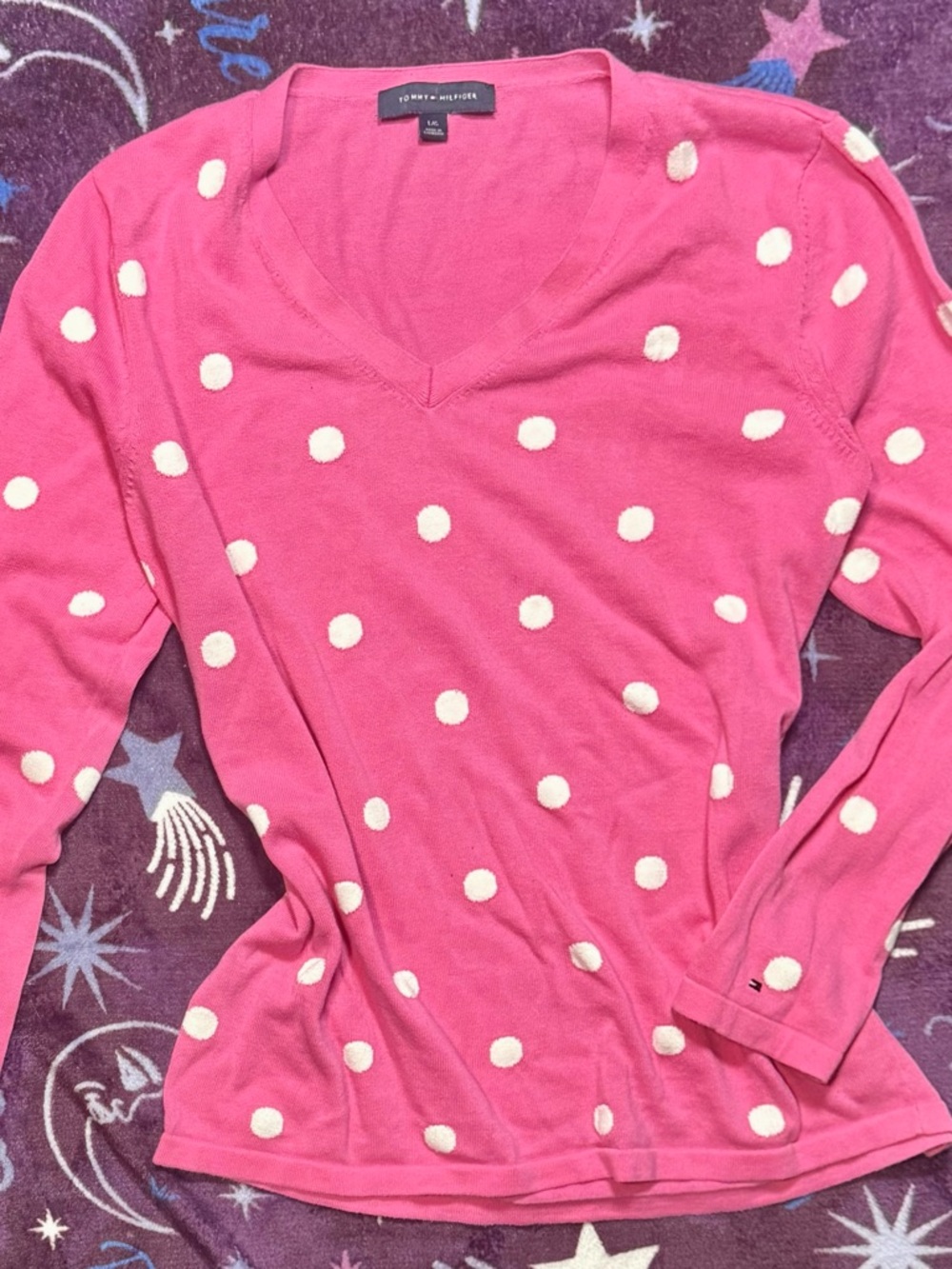 Tommy Hilfiger Pink Polka Dot V-Neck Long Sleeve Top